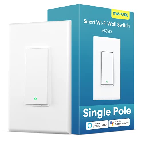 Book Cover meross Smart Light Switch, Compatible with Alexa, Google Assistant and SmartThings, Single Pole WiFi Wall Switch, Needs Neutral Wire, Remote Control, Schedules, No Hub Needed