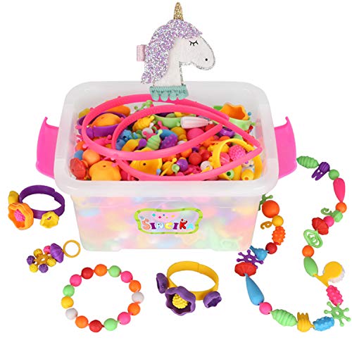 Book Cover Pop Snap Beads Set for Kids with Storage Box ( 520 PCS) - Creative DIY Dress Up Jewelry Toys for Making Necklace,Bracelet and Ring - Ideal Christmas Birthday Gifts for 4,5,6,7,8 Years Old Girls (A)