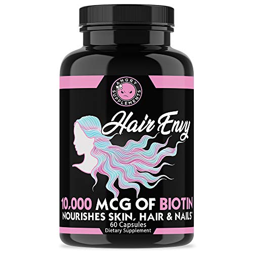 Book Cover Angry Supplements Hair Envy 10,000 mcg of Biotin and Keratin, Grow + Hydrate Hair, Strengthen Thicken Nails, Clear & Nourish Skin â€“ Natural Remedy for Damaged and Thinning Hair, (1-Bottle)