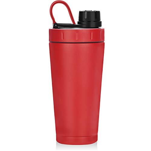 Book Cover Shaker Bottle, Stainless Steel Insulated Protein Shaker Bottle, Keeps Cold/Hot, Double Walled Shaker, Screw-top, Leak Proof, BPA Free, 20-Ounce - Red