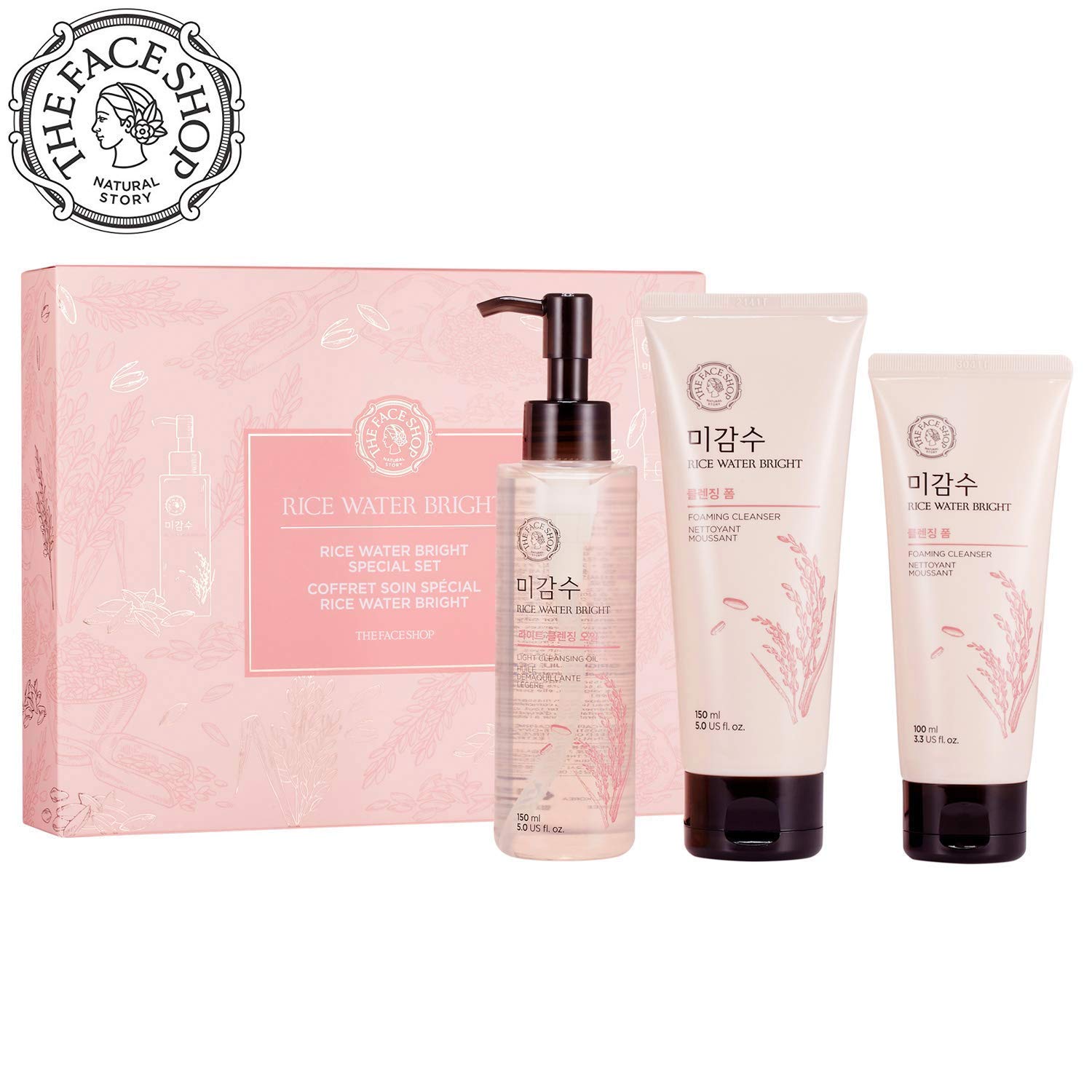 Book Cover The Face Shop Rice Water Bright Light Face Cleansing Foam & 3 Piece Set | Refreshing Face Wash for All Skin Type | Double Cleanse Set | Makeup & Dead Skin Removal, Hydrating & Brightening 13.3 Fl Oz (3 Piece Set)