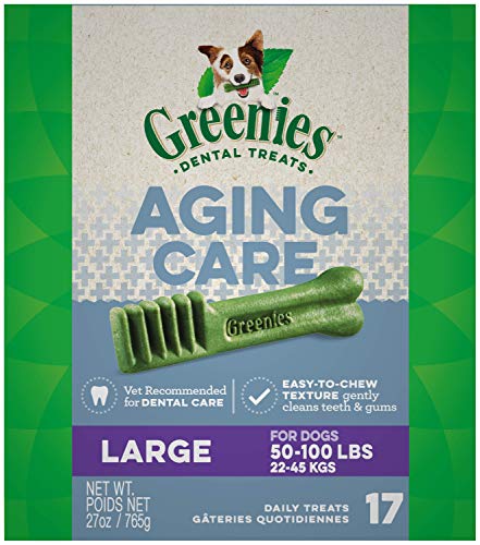 Book Cover GREENIES Aging Care Large Natural Dog Dental Care Chews Oral Health Dog Treats, 27 oz. Pack (17 Treats)