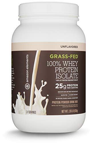 Book Cover Amazon Elements Grass-Fed 100% Whey Protein Isolate Powder, Unflavored, 2.05 lbs (31 Servings)