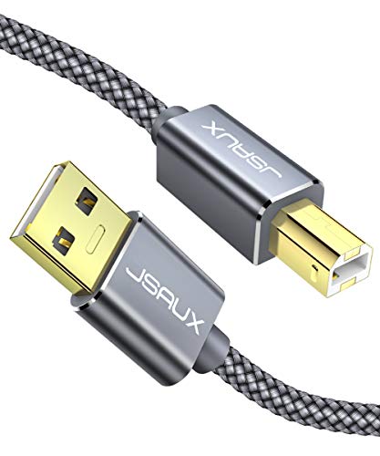 Book Cover Printer Cable, JSAUX 15ft USB 2.0 Type A Male to B Male Printer Scanner Cord High Speed Compatible with HP, Canon, Lexmark, Epson, Dell, Xerox, Samsung and More (Grey)