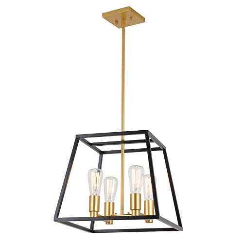 Book Cover Artika CAR15-ON Carter Square 4 Pendant Fixture, Kitchen Island Chandelier, with a Steel Black and Gold Finish, 8-Light