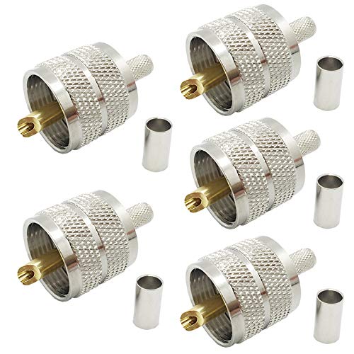 Book Cover RFIOTASY Pack of 5 UHF PL-259 PL259 Male-Plug Crimp Coax Connector Adapter RF Connector for RG58/U LMR195 Coax Cable Compatiable with Ham Radio (UHF Male Crimp RG58)