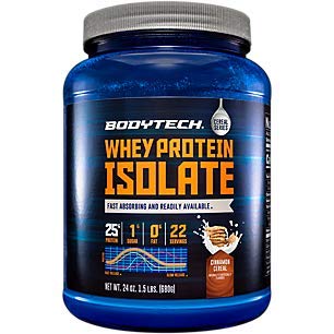 Book Cover BODYTECH Whey Protein Isolate Powder - with 25 Grams of Protein per Serving & BCAA's - Ideal for Post Workout Muscle Building and Growth, Contains Milk and Soy, Cinnamon Cereal Flavor (1.5 Pounds) Cinnamon 1.5 Pound (Pack of 1)