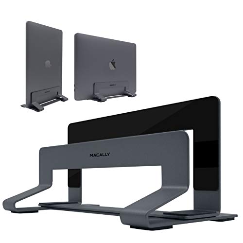Book Cover Macally Vertical Laptop Stand for Desk - Adjustable Vertical Laptop Holder for Compatibility - Save Space & Improve Airflow with MacBook Vertical Stand or Laptop Dock - Weighted Steel Frame