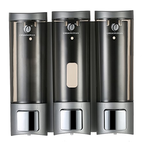 Book Cover CHUANGDIAN Shampoo Dispensers Wall Mount 3 Chamber,Paste or Punch Installation - 200ml x 3 - Locking Design - Manual Soap Dispensers with Double Sided Foam Tape