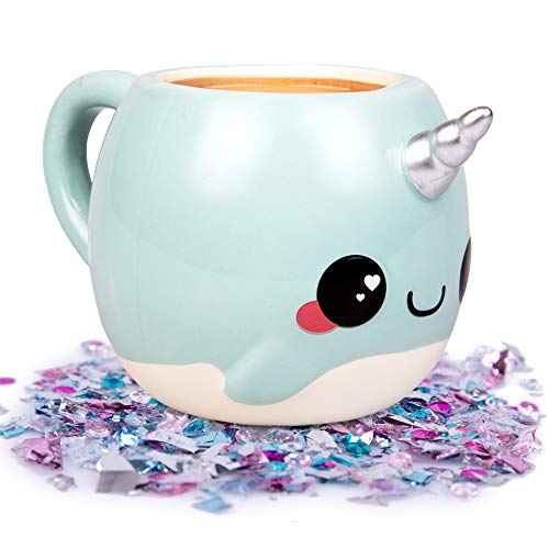 Book Cover Blue Narwhal Coffee Mug - Cute Unicorn of the Sea Mug - Great Gift for Kids and Adults - Ceramic