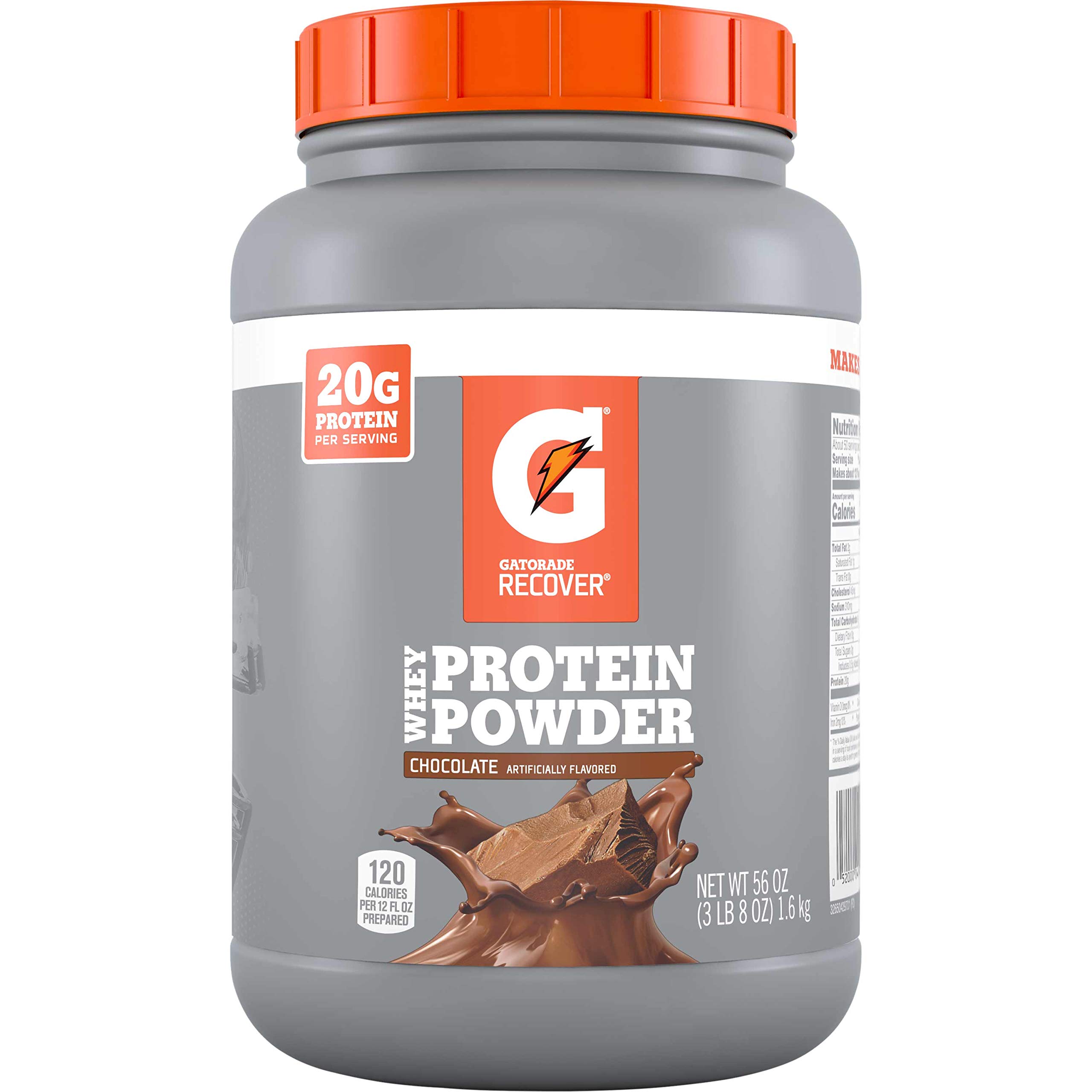 Book Cover Gatorade Whey Protein Powder, Chocolate, 56 oz Canister (50 Servings per Canister, 20 Grams of Protein per Serving)
