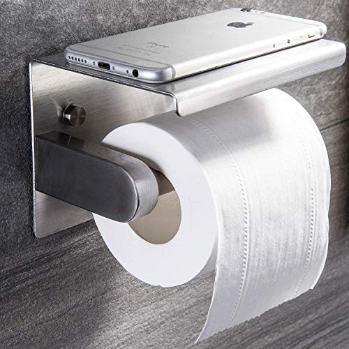 Book Cover YIGII Toilet Paper Holder - StainlessÂ Steel Toilet Paper Roll Holder with Shelf Wall Mounted for Bathroom Brushed