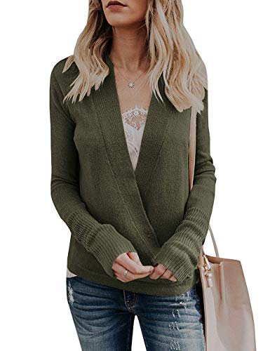 Book Cover Paris Hill Womens Knitted Deep V-Neck Long Sleeve Wrap Front Loose Sweater Pullover Jumper Tops