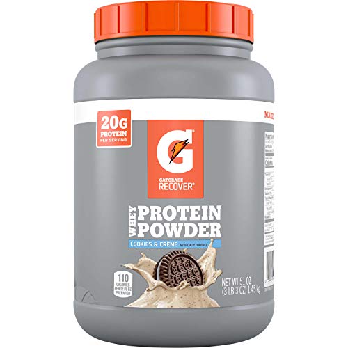 Book Cover Gatorade Whey Protein Powder, Cookies & Crème, 51 oz (50 servings per canister, 20 grams of protein per serving)