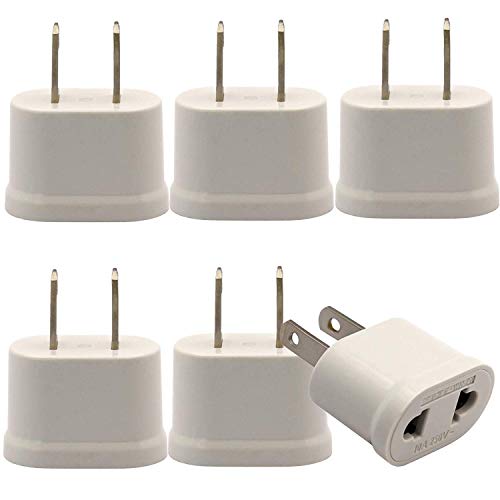 Book Cover European/Asia to American Outlet Plug Adapter, 6 Pack Power Converter, EU Europe to USA Socket, White-Type B (Does Not Convert Voltage