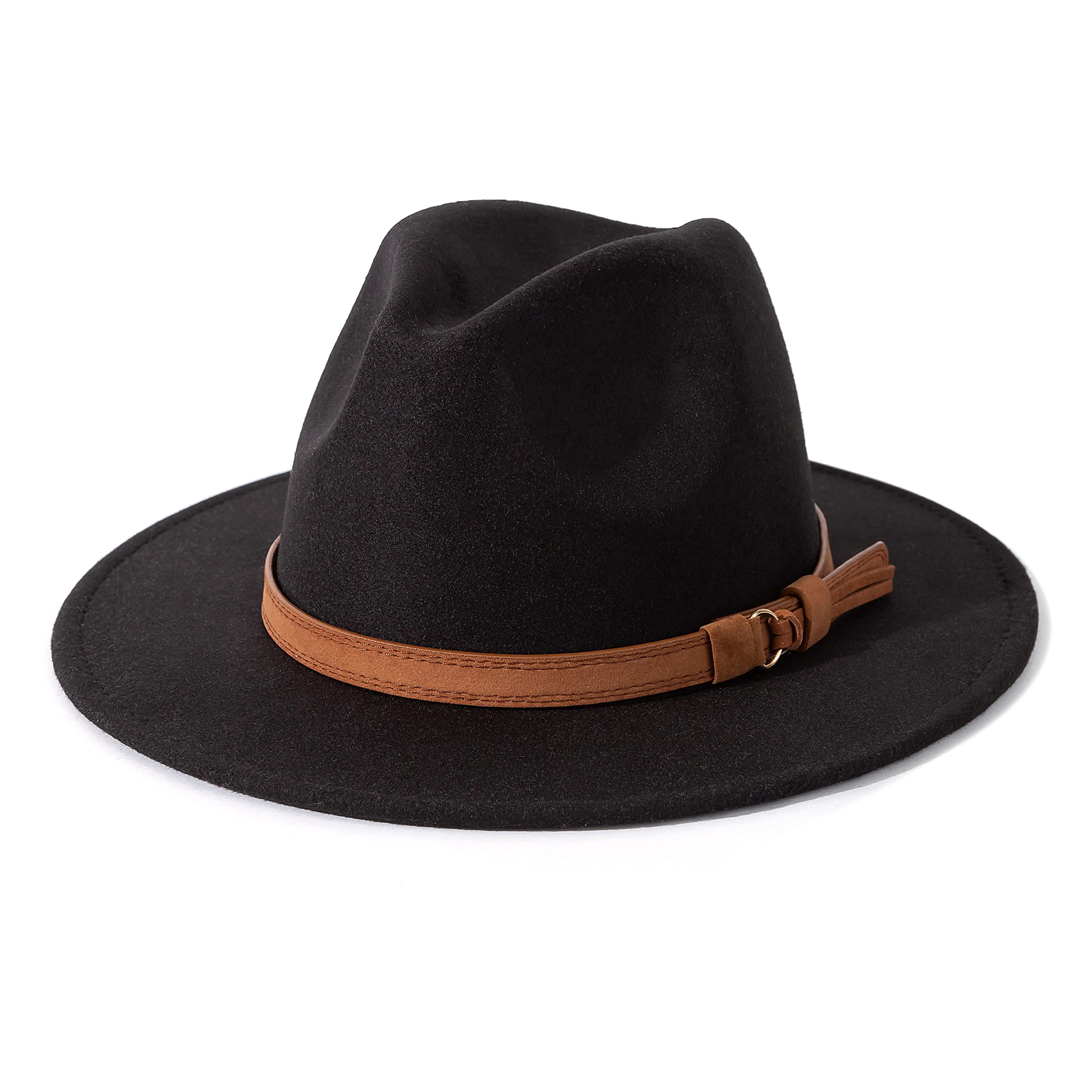 Book Cover Lisianthus Men & Women Vintage Wide Brim Fedora Hat with Belt Buckle Black Medium