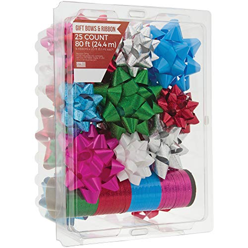Book Cover Berwick Offray Assorted Colors All Occasion, Birthday, and Christmas Bows and Christmas Ribbon, 25 Bows and 80 Feet of Ribbon