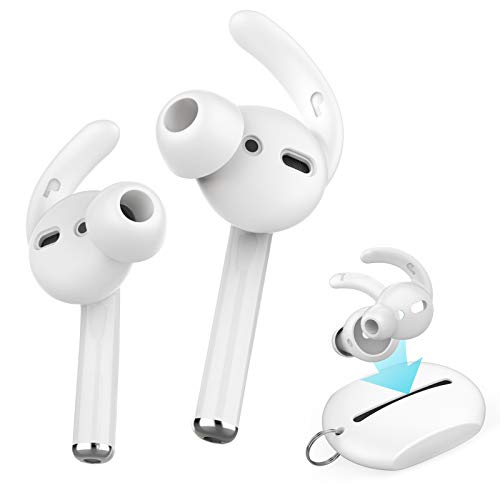 Book Cover AhaStyle 2 Pairs AirPods Ear Hooks Cover Earbuds Tips [Added Storage Pouch] Compatible with Apple AirPods 2 and 1 or EarPods(White-2 Pairs Small)