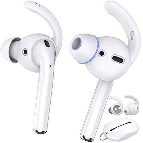 Book Cover AhaStyle 2 Pairs AirPods Ear Hooks Cover Earbuds Tips [Added Storage Pouch] Compatible with Apple AirPods 2 and 1 or EarPods(White-2 Pairs Large)