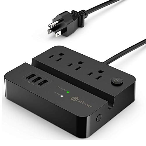 Book Cover iClever Power Strip Surge Protector, 1080 Joule 3 Outlets 3 USB Ports Desktop Charging Station 5ft Extension Cord with Phone/Tablet Holder for Nightstand, Hotel and Office (Overload Protection)