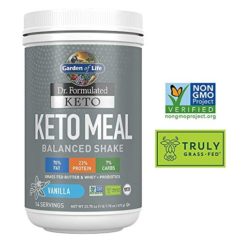Book Cover Garden of Life Dr. Formulated Keto Meal Balanced Shake - Vanilla Powder, 14 Servings, Truly Grass Fed Butter & Whey Protein plus Probiotics, Non-GMO, Gluten Free, Ketogenic, Paleo Meal Replacement