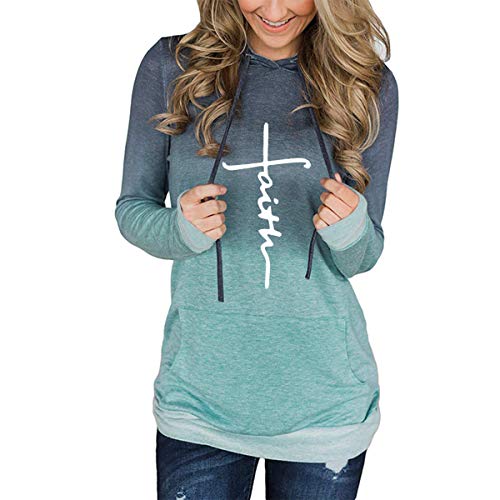 Book Cover AELSON Women's Faith Hoodies Casual Long Sleeve High Neck Sweatshirts Loose Pullover Tops with Pocket