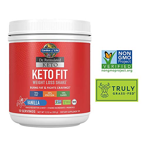 Book Cover Garden of Life Dr. Formulated Keto Fit Weight Loss Shake - Vanilla Powder, 10 Servings, Truly Grass Fed Butter & Whey Protein, Studied Ingredients & Probiotics, Non-GMO, Gluten Free, Ketogenic, Paleo