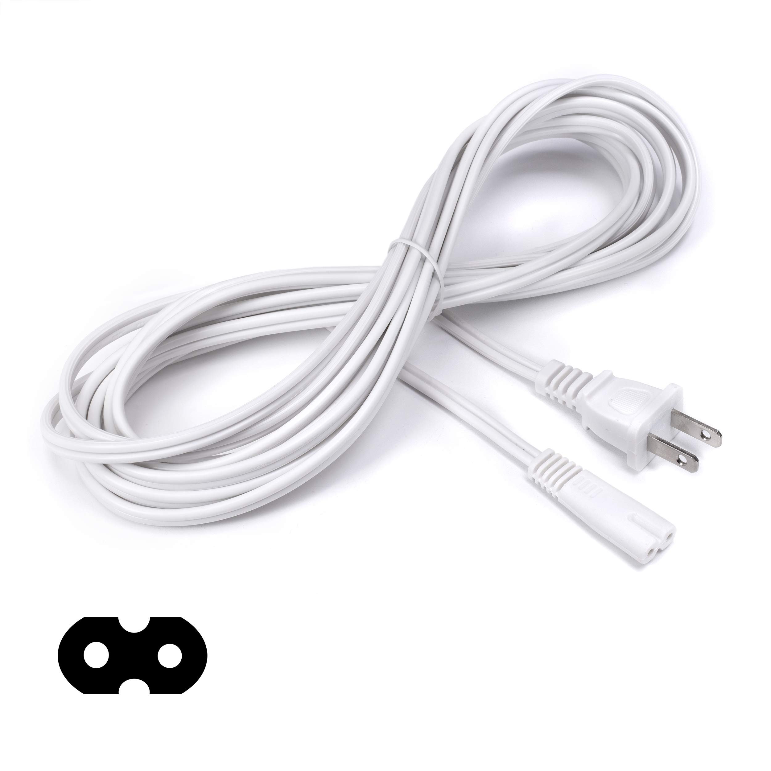 Book Cover THE CIMPLE CO - Figure 8 Power Cord (2 Prong) with Premium Quality Copper Wire Core | Non Polarized for Satellite, CATV, Game & Sony | NEMA 1-15P to C7 / IEC 320 | UL Listed - White, 15ft Power Cable