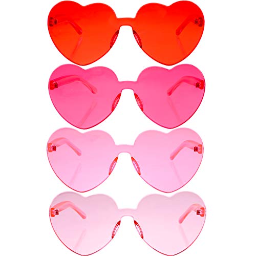 Book Cover Gejoy 4 Pieces Heart Shaped Sunglasses for Women Men Valentine's Day