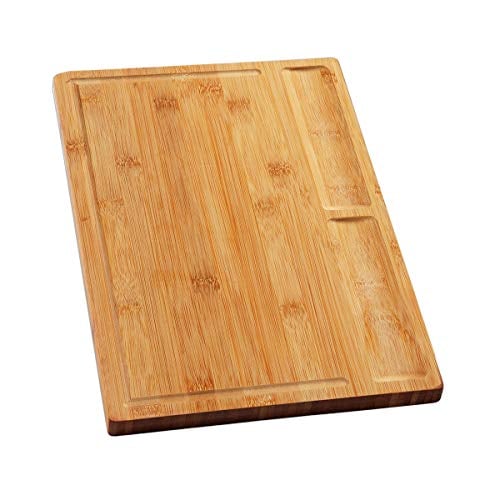 Book Cover HHXRISE Large Organic Bamboo Cutting Board For Kitchen With Tray, With 3 Built-In Compartments And Juice Grooves, Heavy Duty Chopping Board Serving Tray, Butcher Block, Carving Board, BPA Free