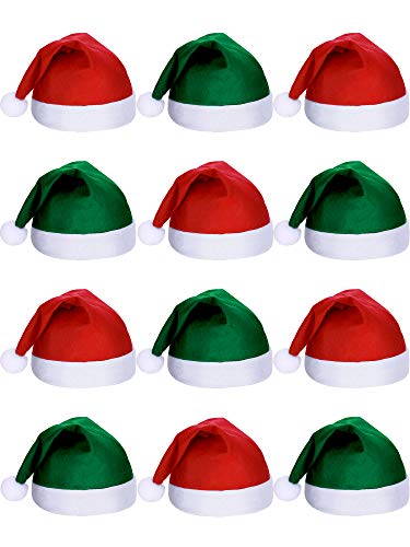 Book Cover SATINIOR 12 Pieces Santa Hats Christmas Non Woven Fabric Hat for Holidays Xmas Party Supplies (Green and Red)