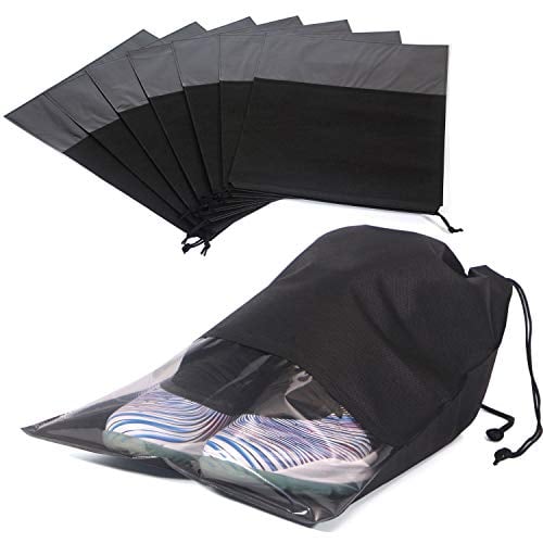 Book Cover 8 PCS Shoe Bags for Travel Non-Woven Large Shoes Pouch Storage Organizer with Rope for Men and Women Black