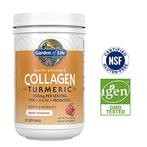 Book Cover Garden of Life Multi-Sourced Collagen Turmeric for Joints & Mobility - Apple Cinnamon, 20 Servings - 10g Type I, II & III Peptides, 9g Collagen Protein, 60mg Turmeric Curcuminoids, Probiotics, Keto