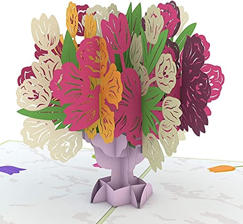 Book Cover Lovepop Tulip Paper Bouquet Pop Up Card, 5x7-3D Greeting Card for Mom, Paper Flower Pop Up Card for Spring or Summer, Anniversary Card, Thinking of You, Pop Up Mother's Day Card