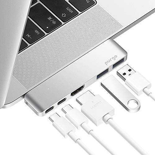 Book Cover Purgo USB C Hub Adapter Dongle for MacBook Air 2018/2019, MacBook Pro 2019/2018-2016, Ultra Slim Type C Hub with 4K HDMI, 100W Power Delivery, 40Gbps Thunderbolt 3 5K@60Hz and 2xUSB 3.0 (Silver)