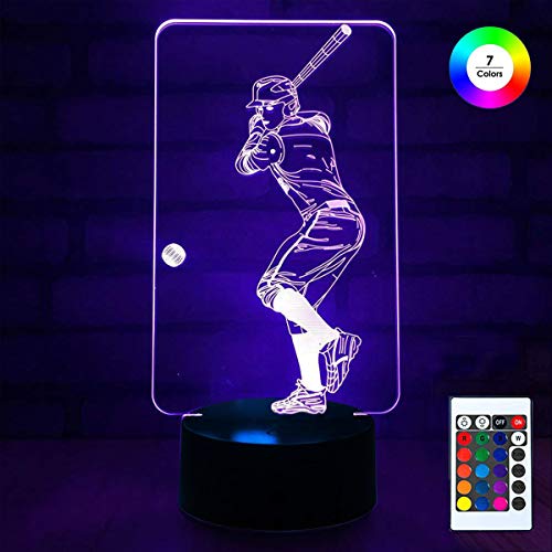 Book Cover 3D Remote Night Stand Light, EpicGadget Optical Illusion Visualization LED Night Light Lamp 7 Colors Changing Remote Control Night Light Lamp Stand (Baseball Player)