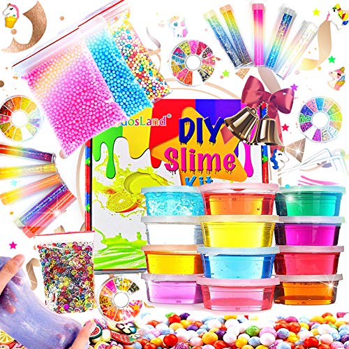 Book Cover Crystal Slime Kit for Girls Slime Supplies for Kids Crystal Slime Party Gift for Kids Include Glitter Jars,Foam Beads,Fruit Slices, Fishbowl Beads for Slime Making Kit for Girls Boys Ages 3+