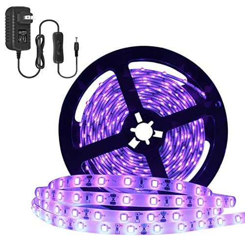 Book Cover YGS-Tech 24 Watts UV Black Light LED Strip, 16.4FT/5M 3528 300LEDs 395nm-405nm Non-Waterproof Blacklight Night Fishing Implicitly Party with 12V 2A Power Supply