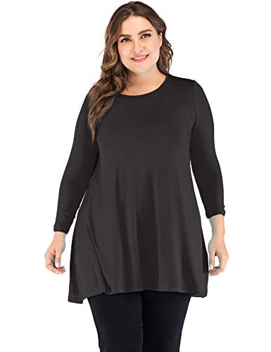 Book Cover Youloveit Womens 3/4 Long Sleeve Tunic Tops,Plus Size Loose Basic T Shirt,Scoop Neck Plain Tunic Tops for Leggings for Women