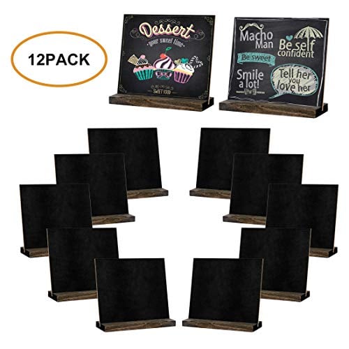 Book Cover Mini Chalkboard Signs, 5 X 6 Inch Vintage Wooden Tabletop Chalkboard Sign with Base Stand, Set of 12 Pack