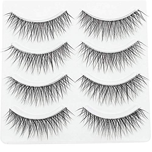 Book Cover PURELEOR 3D Wispies Clear Band False Eyelashes Bulk Extensions 4 Pairs Natural Long Lashes With Volume for Women's Make Up Handmade Soft Fake Eyelash