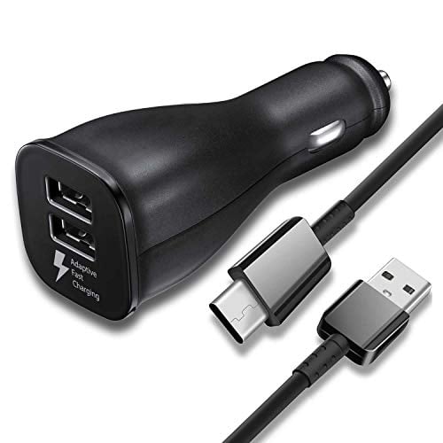 Book Cover Fast Adaptive Charging Dual-Port Car Charger with USB Type C Charger Cable Compatible Samsung Galaxy S9 / S9+ / S8 / S8 Plus/Active/Note 8 / Note 9 and More