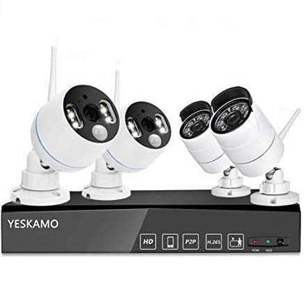 Book Cover YESKAMO Wireless Security Camera System Outdoor 1080p [Floodlight & Audio] 2 x Floodlight Home Cameras 2 x Standard IP Camera 8 Channel NVR Support Two Way Talk,PIR&Motion Detection, No Hard Drive