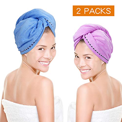 Book Cover Microfiber Hair Towel Quick Magic Hair Dry Hat, Turban Twist Hair Towel Wrap Head Towel with Button, Quick Dry Super Absorbent for Long & Curly Hair, Anti-Frizz [2 Pack] By Tiitc