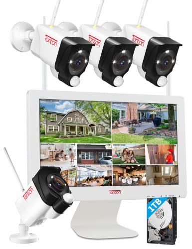 Book Cover [2K&2 Way Audio&Dual WiFi] Tonton Wireless All-in-One Ultra HD Security Camera System with 16 Inch Monitor,10CH NVR with 1TB HDD,4PCS 3MP Outdoor Bullet IP Floodlight Cameras with PIR,Plug and Play