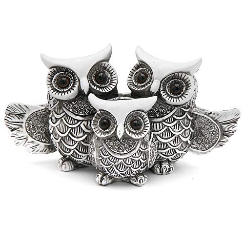 Book Cover Owl Statue Home Decor Accents, Owl Figurine Home Decoration for Living Room Kitchen Bedroom Bathroom, Cute Family Set with Wings All Together, Nice DÃ©cor for Good Luck or Owls Lovers (White/ Black)