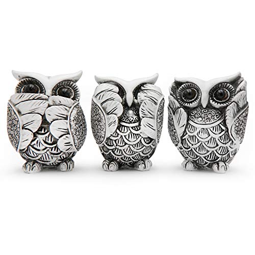 Book Cover Owl Statue Home Décor Owls Figurine Family Set of 3 Cute Owl Figurines Black & White Gifts for Mom, Zen Mood Gifts, See Hear Speak No Evil, Nice Home Office Decoration, Positive Vibes