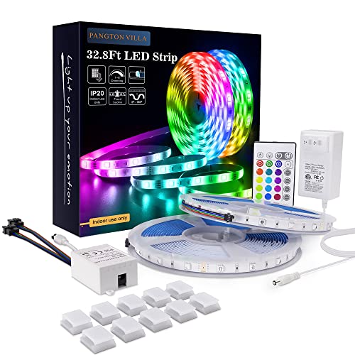 Book Cover PANGTON VILLA Led Strip Lights 32.8ft with Remote and 3A Power Supply, SMD 5050 Color Changing LED Strip Light Kit for Room, Kitchen, Bedroom, Home Decoration Led Lights