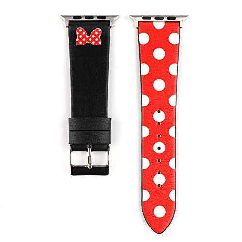 Book Cover Lovely Polka Dot Leather Women Girls Replacement Band Compatible with Apple Watch Series 4 40mm and Series 3/2/ 1 38mm - Black & Red Bowknot