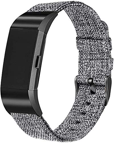 Book Cover bayite Canvas Bands Compatible Fitbit Charge 2, Soft Classic Replacement Wristband Straps Women Men, Charcoal with Black Connector Small (5.5-6.7 Inch)